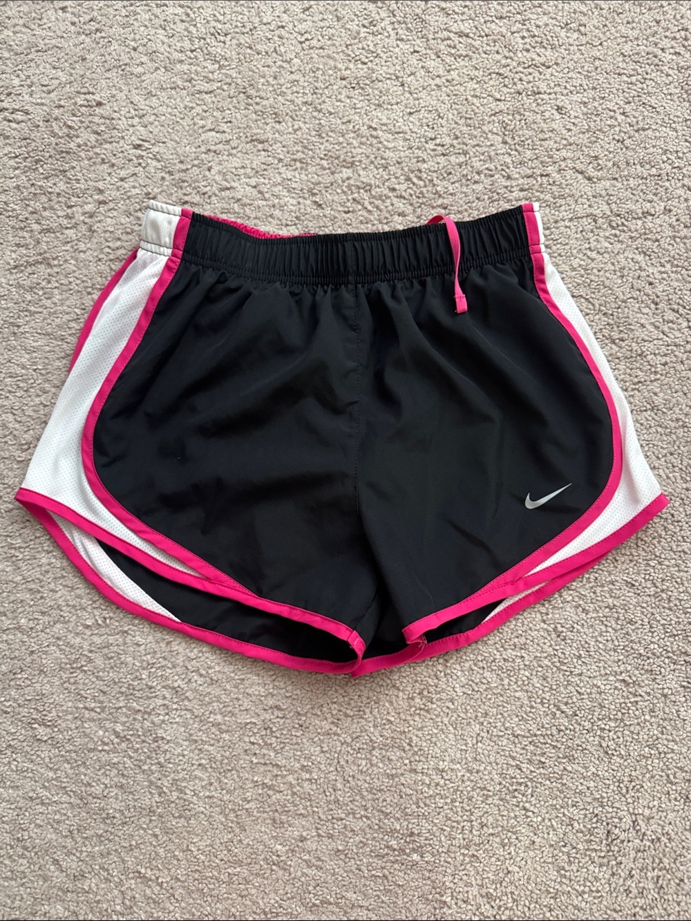 Nike Women’s Black Shorts with Hot Pink Trim and White Side Panels
